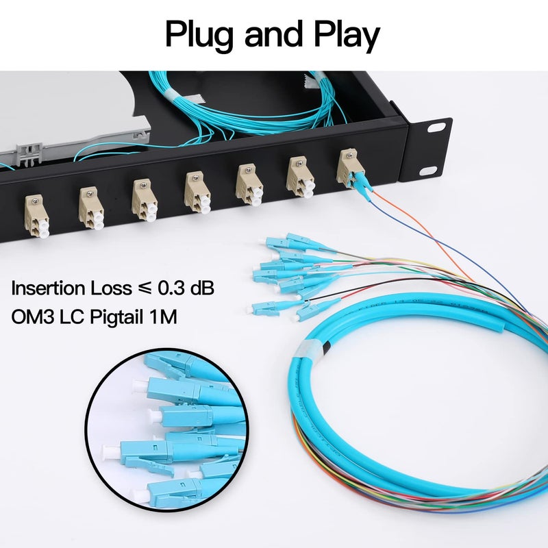 GESD LC-OM3 12 Duplex 24 Port Fiber Enclosure Rack Mount Fiber Box MultiMode LC-UPC Kit 1 RU Fits 19" Racks Cabinet (Include 2Pcs Splice Trays 48 Strand OM3 Pigtail 1M Cables Spool+LGX Loaded Patch Panel - Image 5